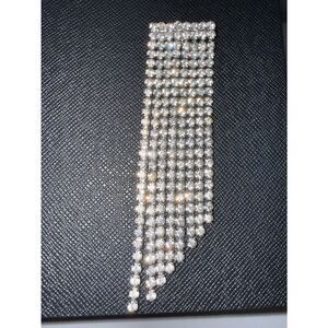 Vintage Rhinestone Waterfall Drape Brooch Pin Silver Tone Statement Jewelry